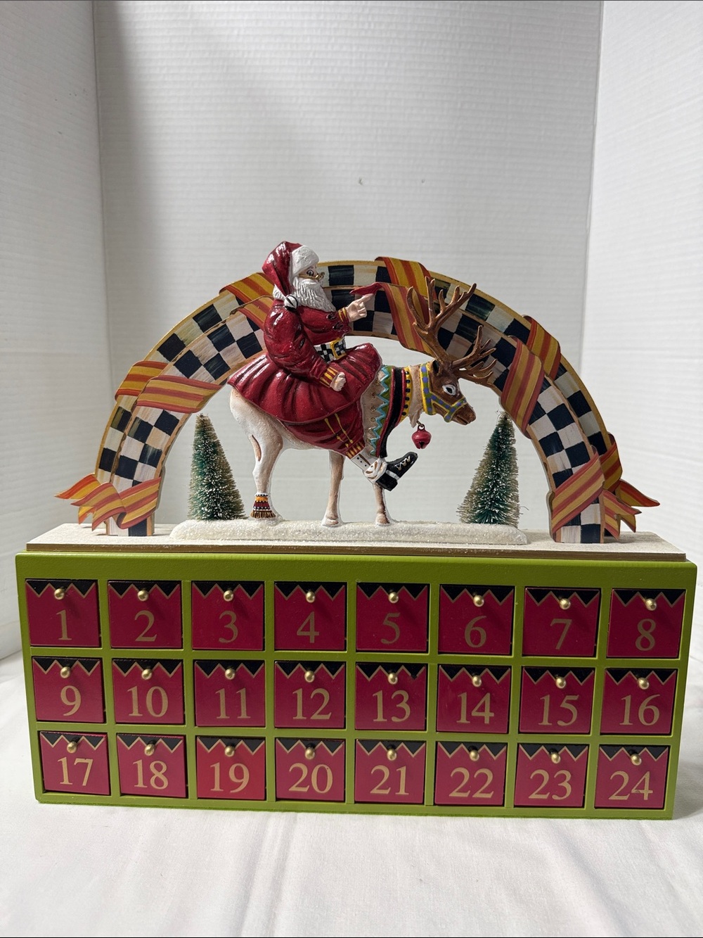 Rare Mackenzie-Childs Olde Time Santa & Reindeer Advent Calendar Retired Piece